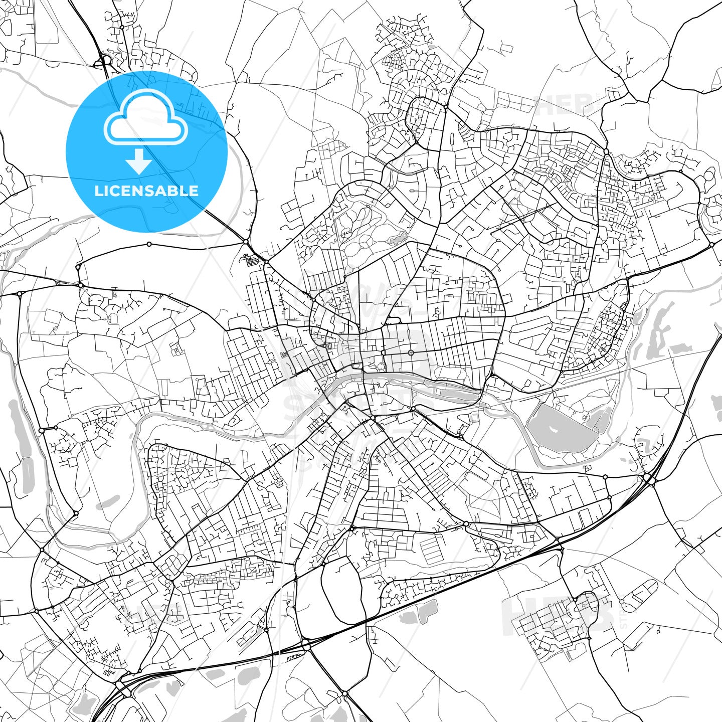 Bedford, England, UK, Vector Map - Light