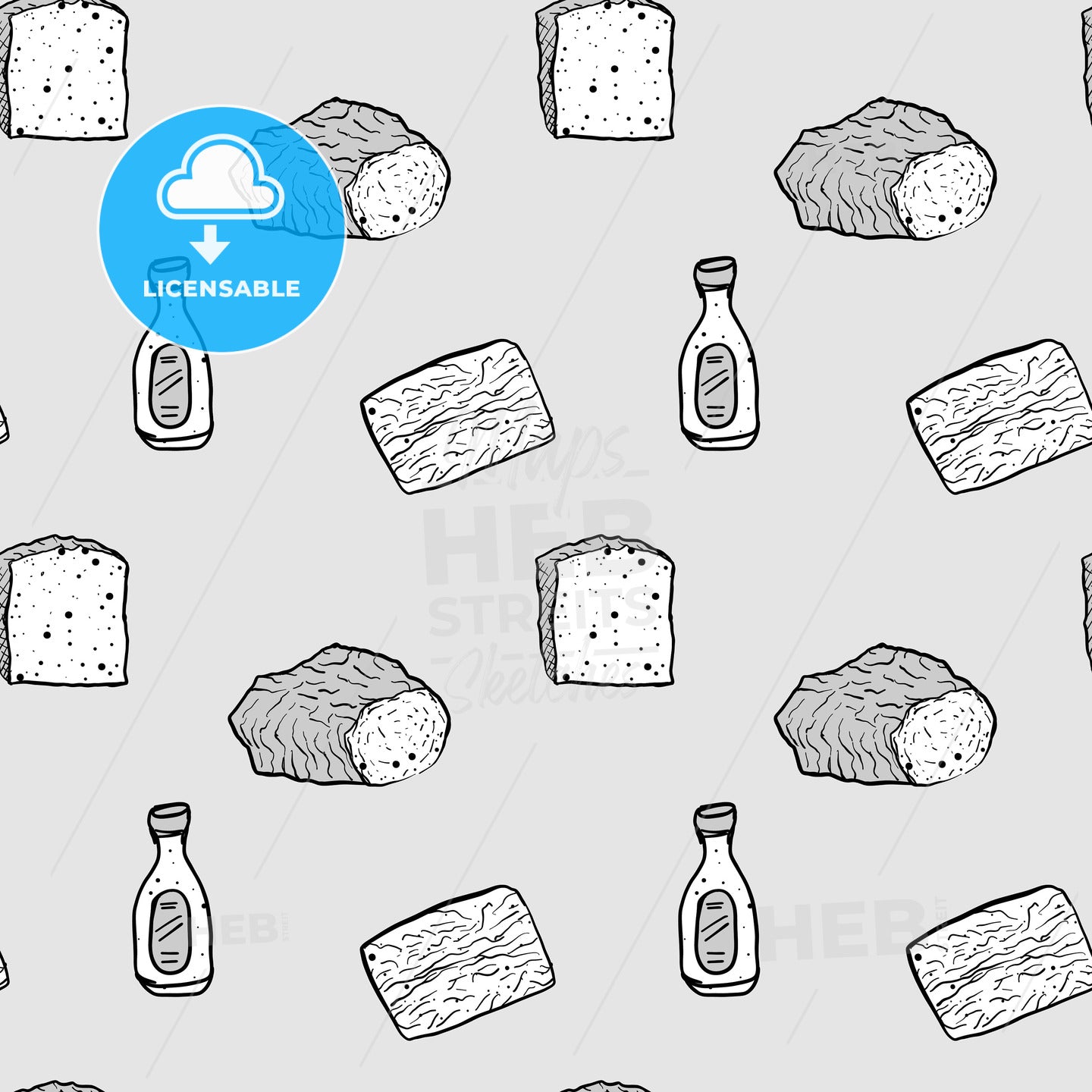 Beer bread seamless pattern greyscale drawing – instant download