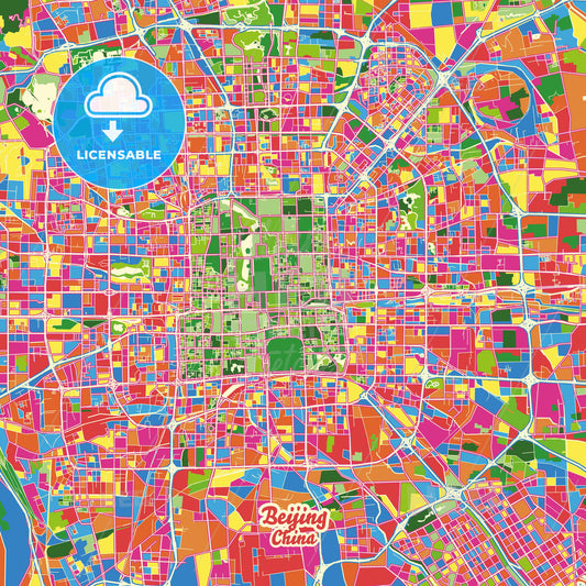 Beijing, China Crazy Colorful Street Map Poster Template - HEBSTREITS Sketches