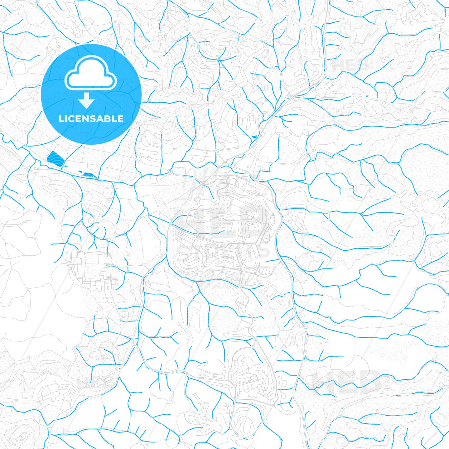 Beit Shemesh, Israel PDF vector map with water in focus