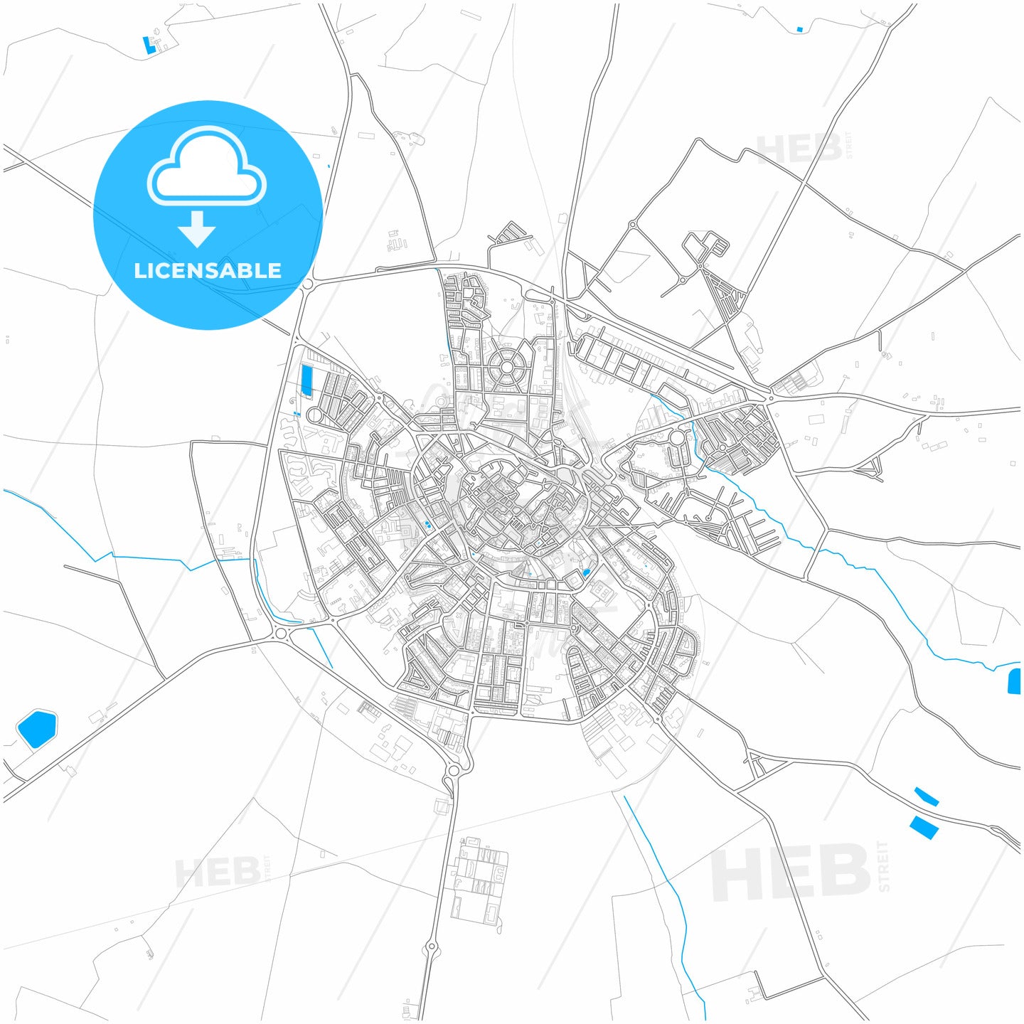 Beja, Beja, Portugal, city map with high quality roads.