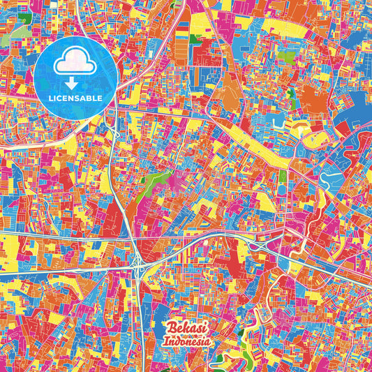Bekasi, Indonesia Crazy Colorful Street Map Poster Template - HEBSTREITS Sketches
