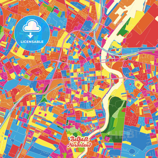 Belfast, Northern Ireland Crazy Colorful Street Map Poster Template - HEBSTREITS Sketches