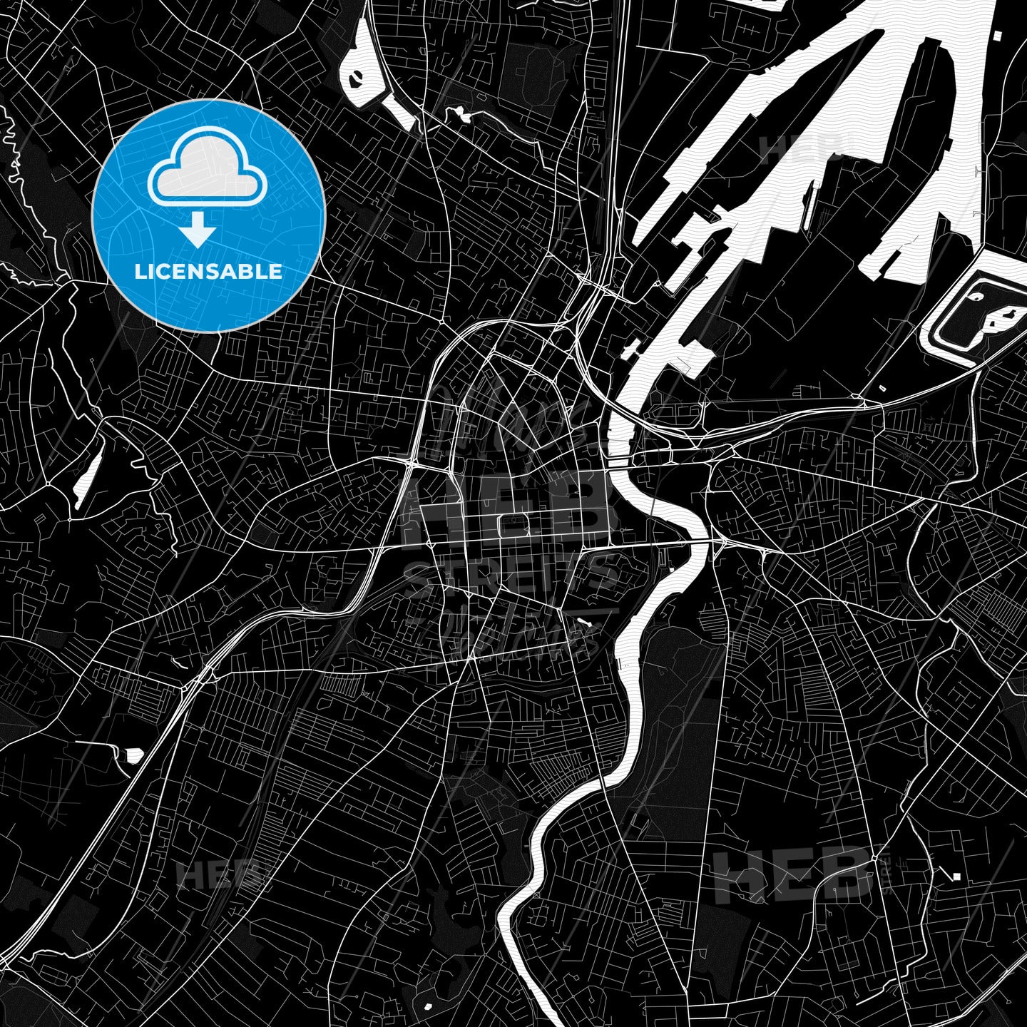 Belfast, Northern Ireland Pdf Vector Map Black And White – HEBSTREITS