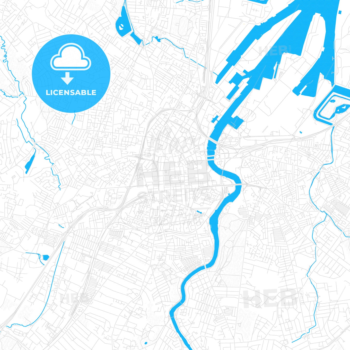 Belfast, Northern Ireland PDF vector map with water in focus