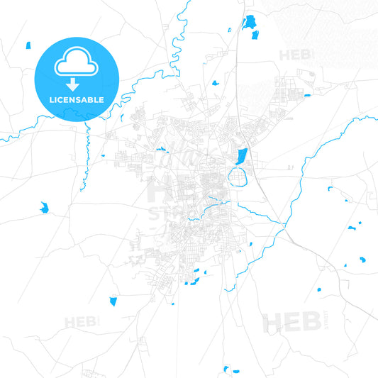 Belgaum, India PDF vector map with water in focus