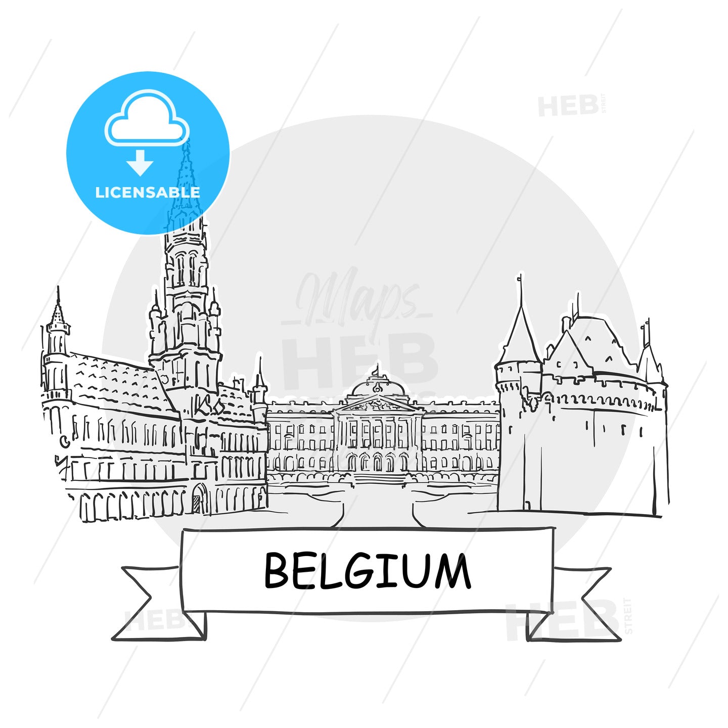 Belgium hand-drawn urban vector sign – instant download