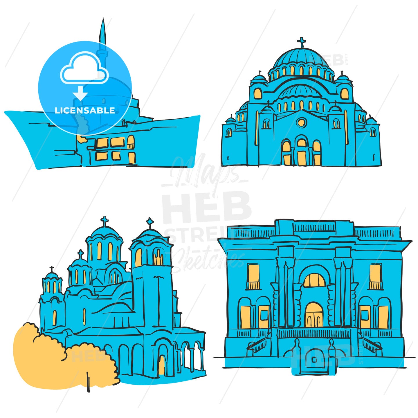 Belgrade, Serbia, Colored Landmarks – instant download