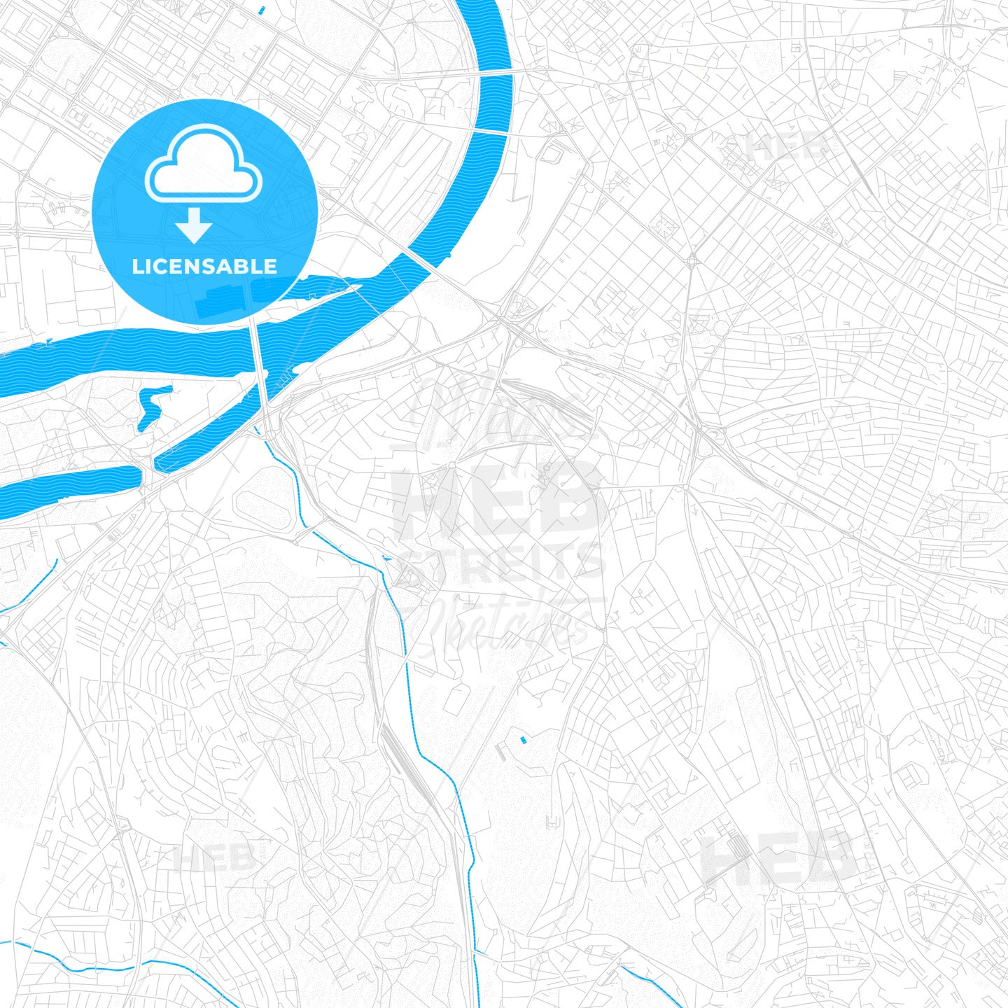 Belgrade, Serbia PDF vector map with water in focus