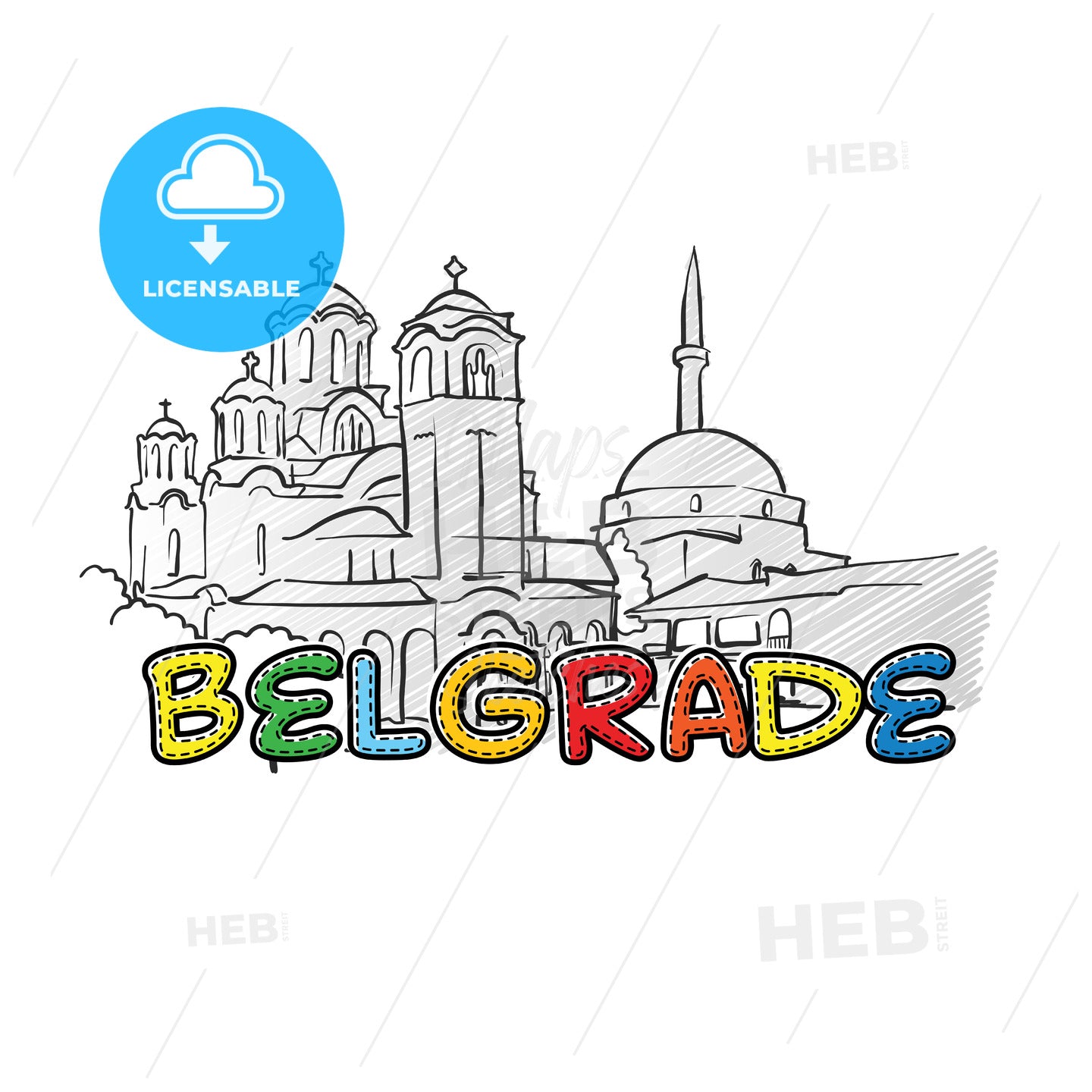 Belgrade beautiful sketched icon – instant download
