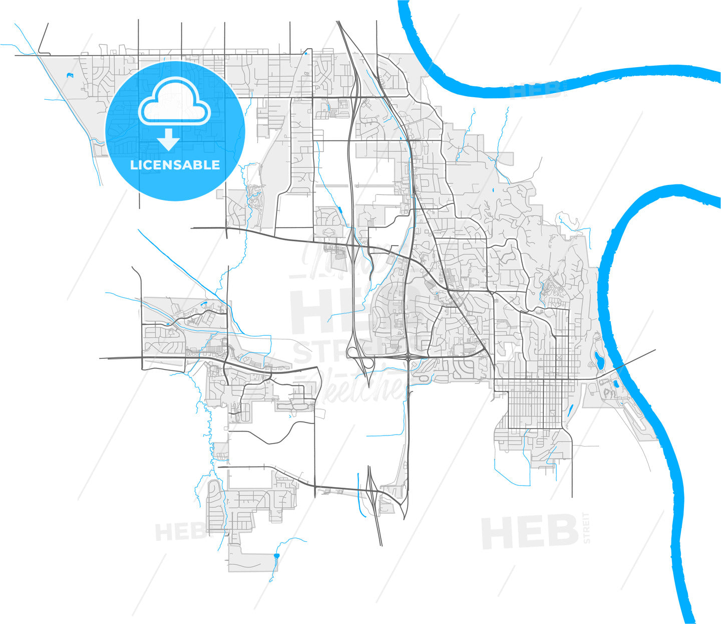 Bellevue, Nebraska, United States, high quality vector map