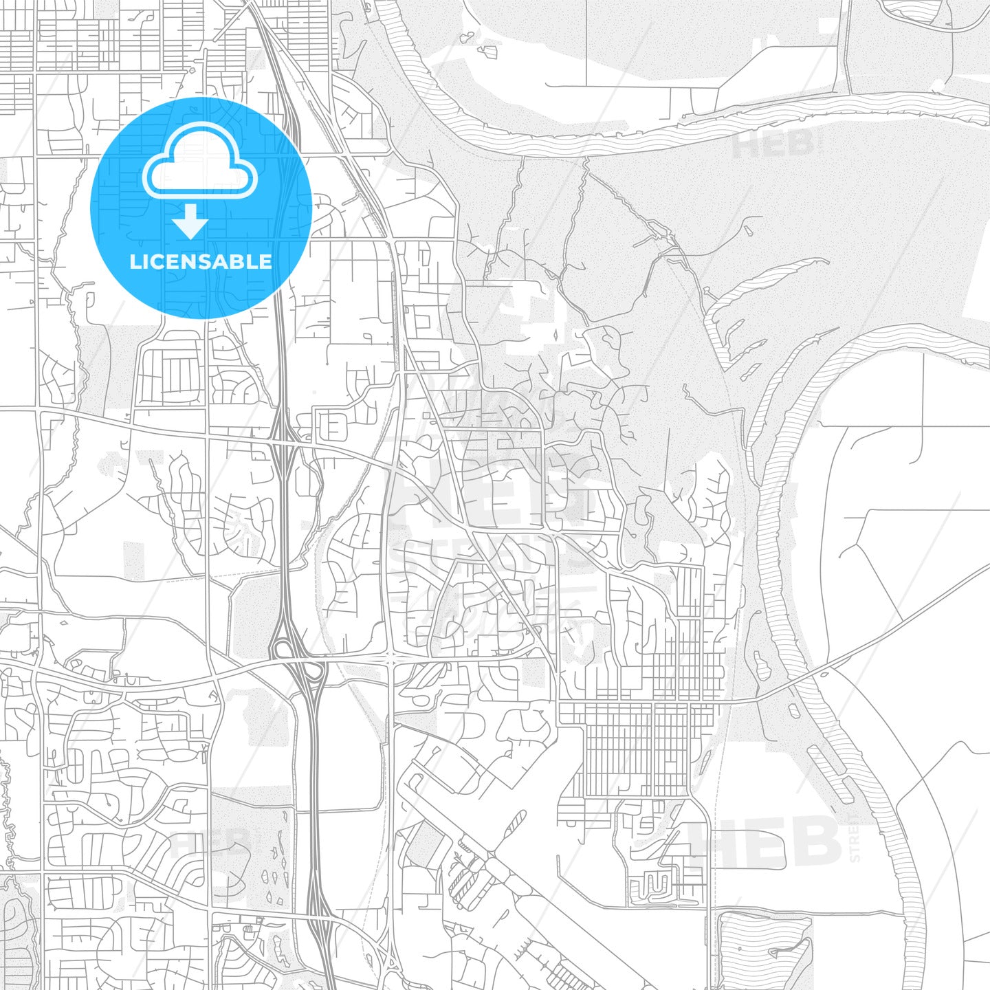 Bellevue, Nebraska, United States of America, bright outlined vector map