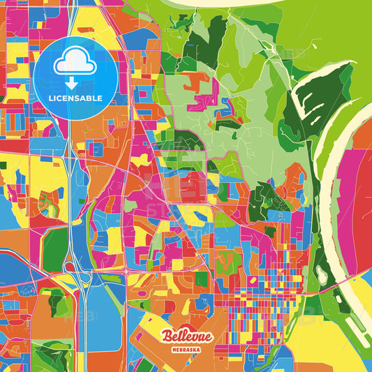 Bellevue, United States Crazy Colorful Street Map Poster Template - HEBSTREITS Sketches