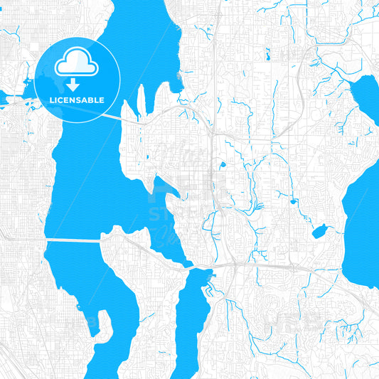 Bellevue, Washington, United States, PDF vector map with water in focus