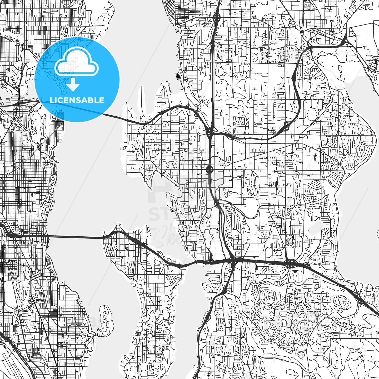 Bellevue, Washington - Area Map - Light
