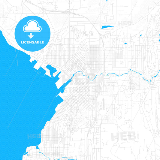 Bellingham, Washington, United States, PDF vector map with water in focus
