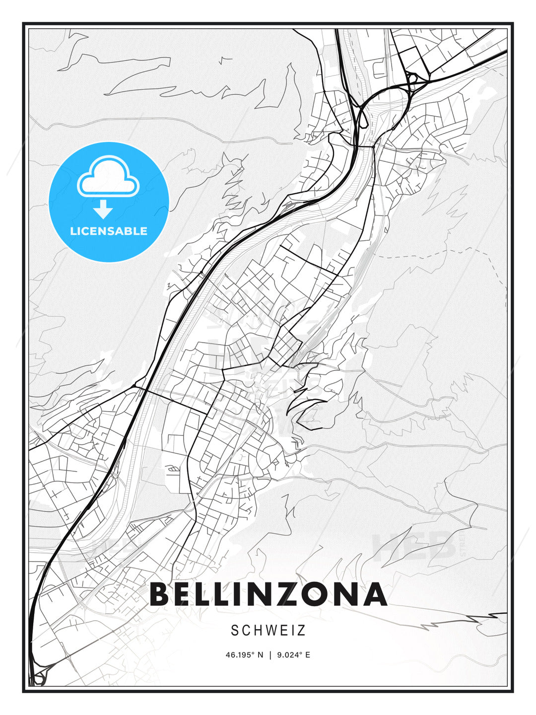 Bellinzona, Switzerland, Modern Print Template in Various Formats - HEBSTREITS Sketches