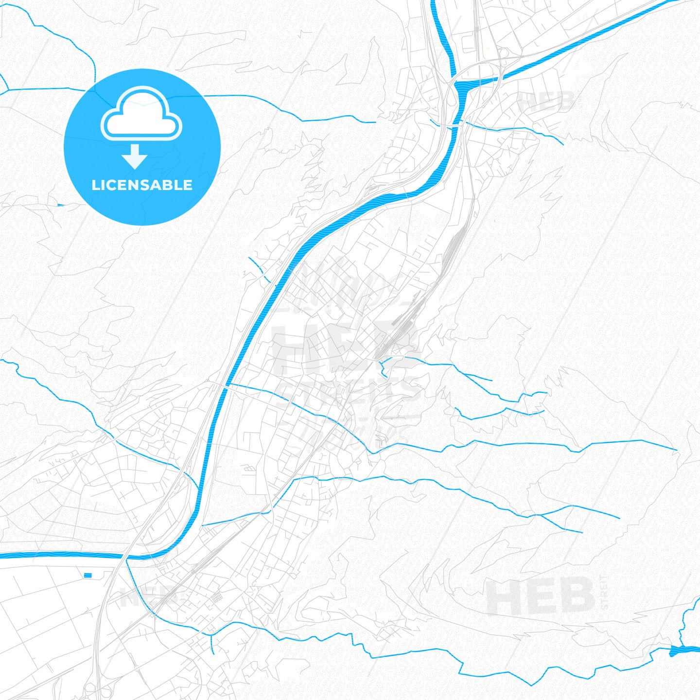 Bellinzona, Switzerland PDF vector map with water in focus