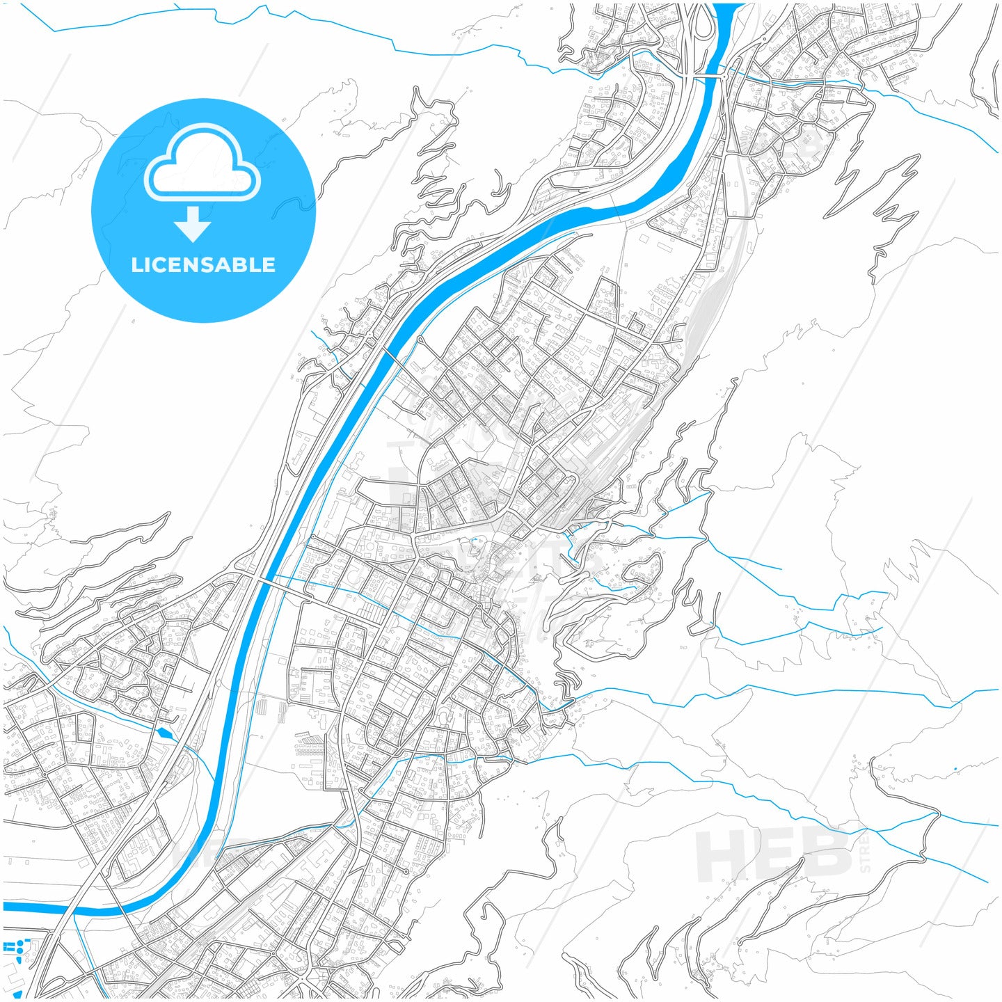 Bellinzona, Switzerland, city map with high resolution roads. - HEBSTREITS