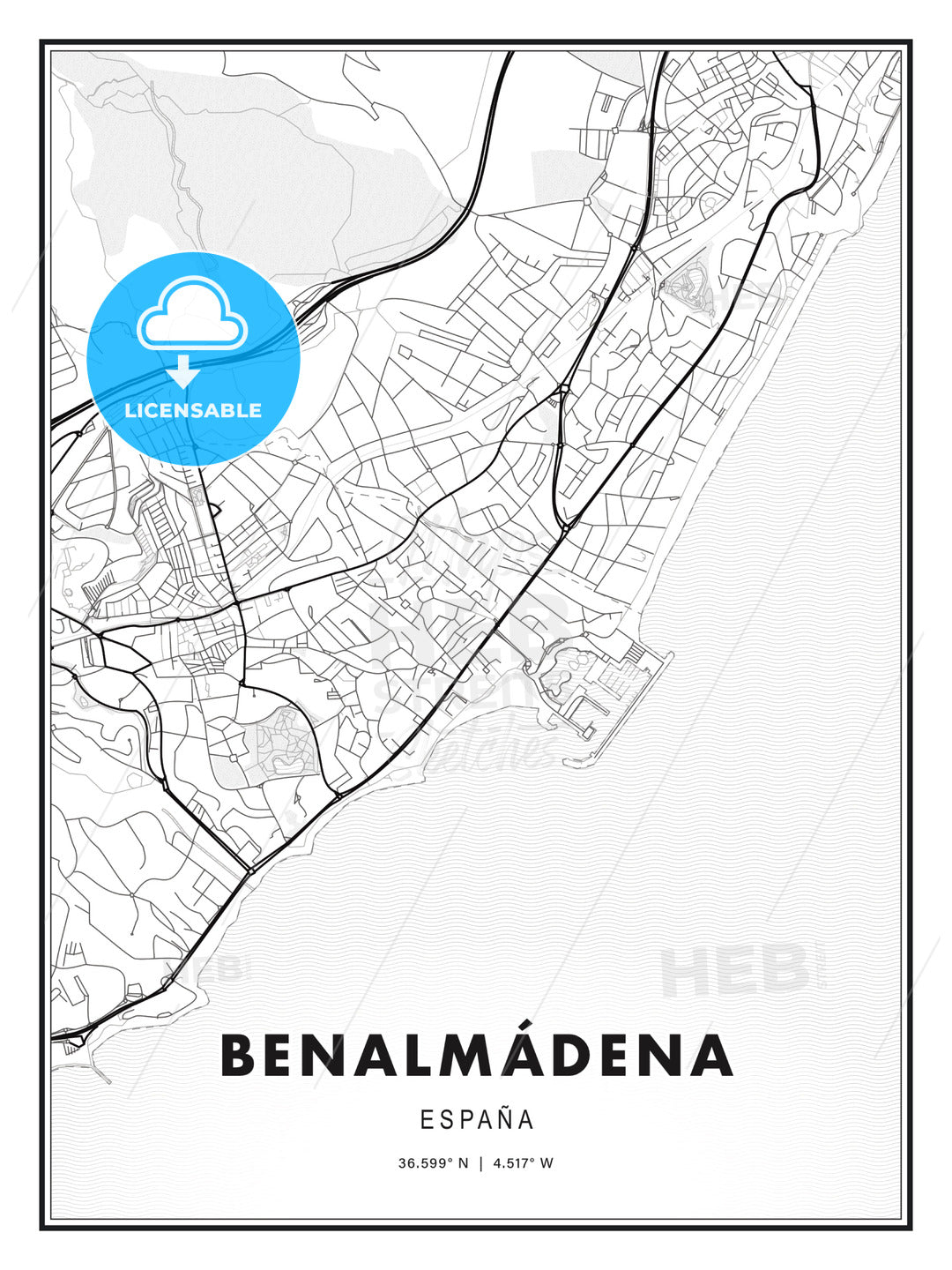 Benalmádena, Spain, Modern Print Template in Various Formats - HEBSTREITS Sketches