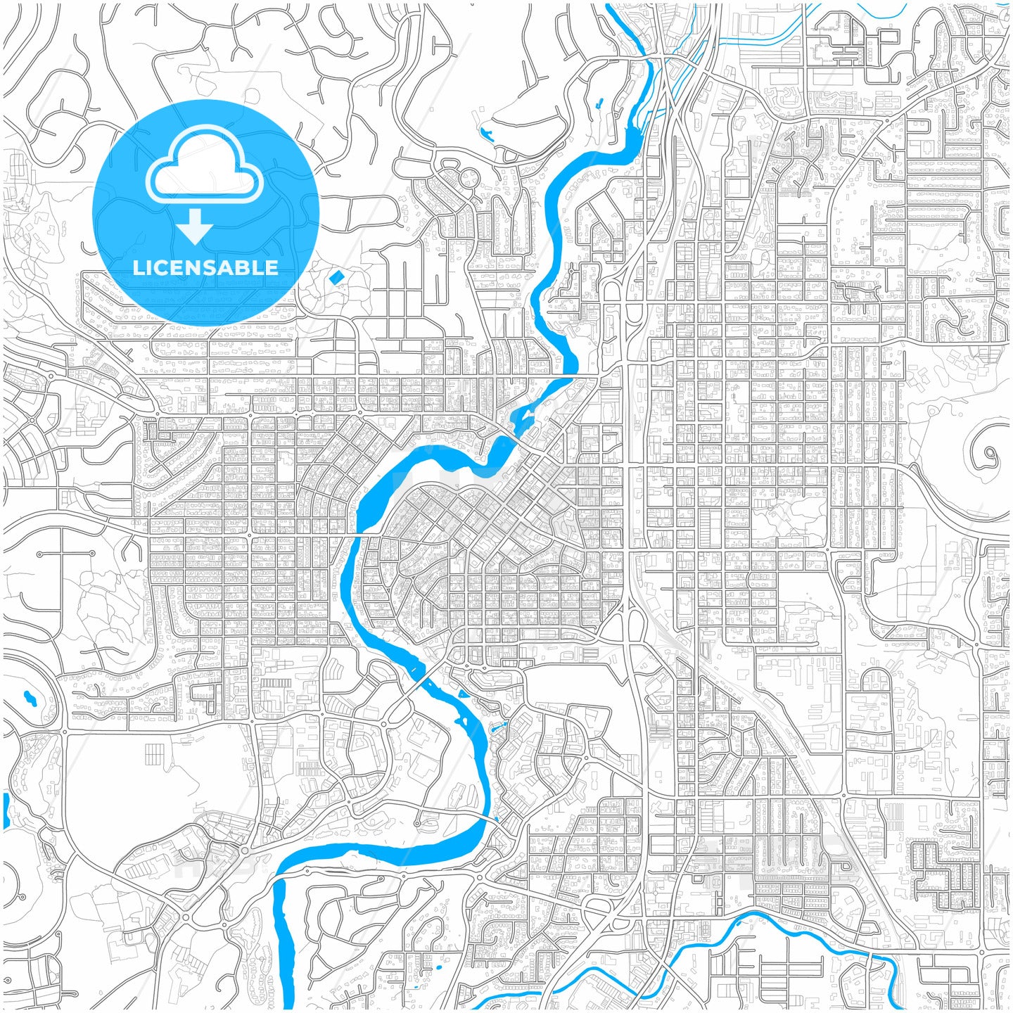 Bend, Oregon, United States, city map with high quality roads.