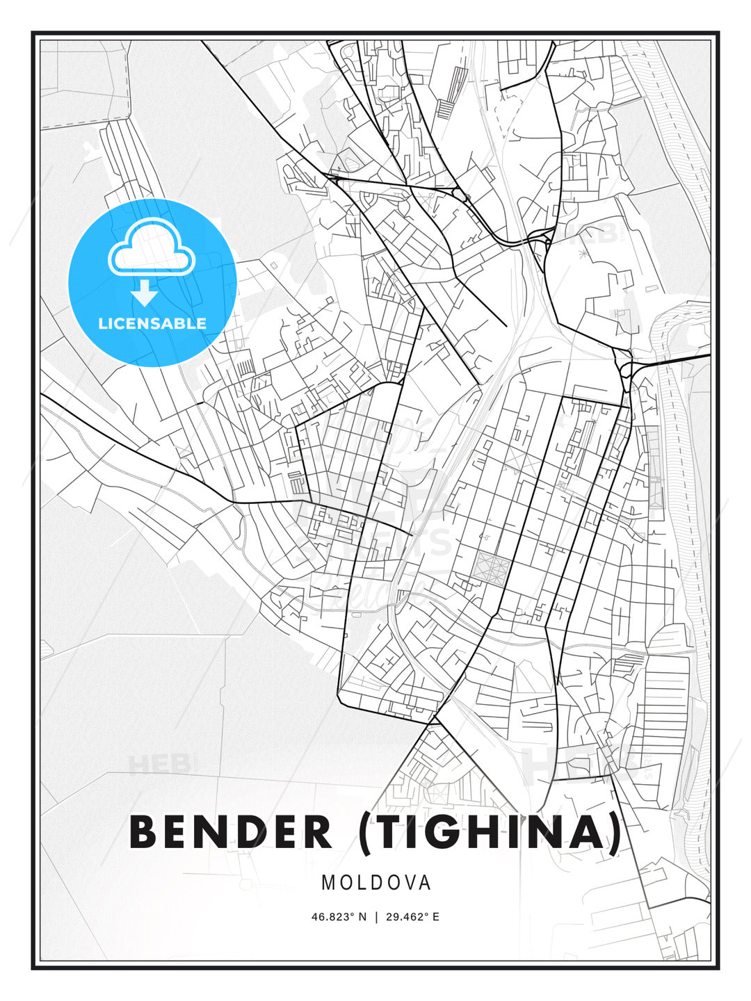 Bender (Tighina), Moldova, Modern Print Template in Various Formats - HEBSTREITS Sketches