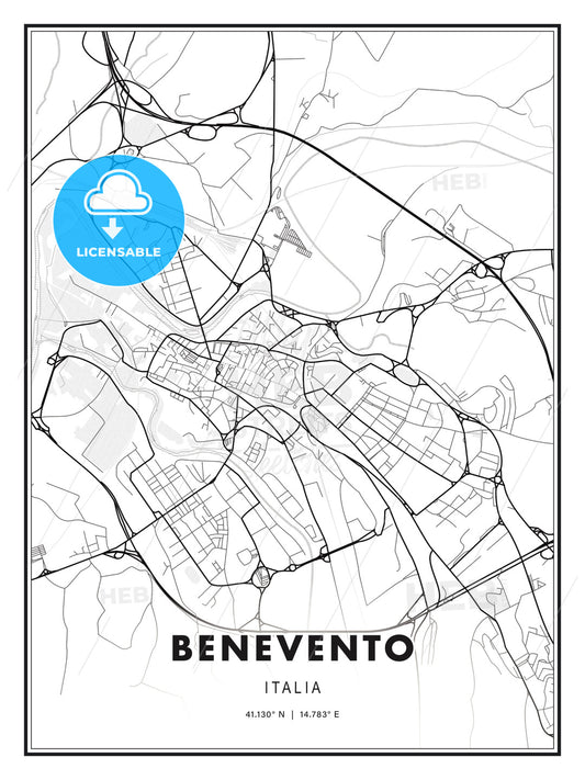 Benevento, Italy, Modern Print Template in Various Formats - HEBSTREITS Sketches