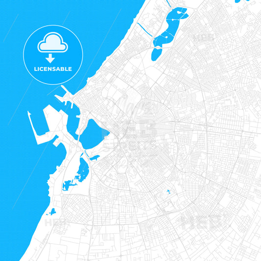 Benghazi, Libya PDF vector map with water in focus