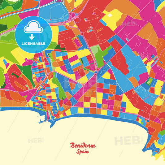 Benidorm, Spain Crazy Colorful Street Map Poster Template - HEBSTREITS Sketches