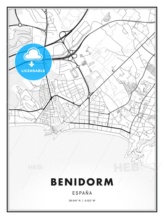 Benidorm, Spain, Modern Print Template in Various Formats - HEBSTREITS Sketches