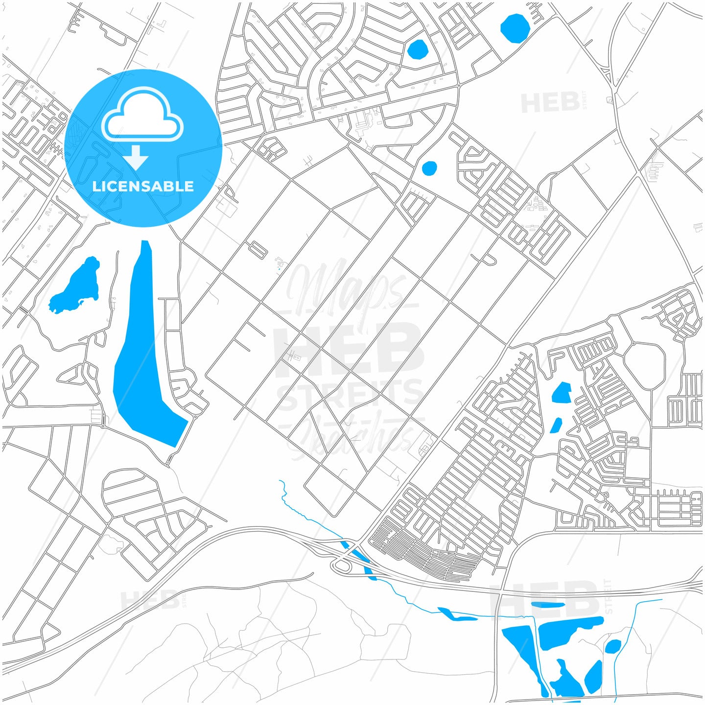 Benoni, South Africa, city map with high quality roads.