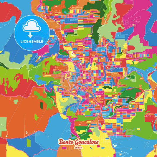 Bento Goncalves, Brazil Crazy Colorful Street Map Poster Template - HEBSTREITS Sketches