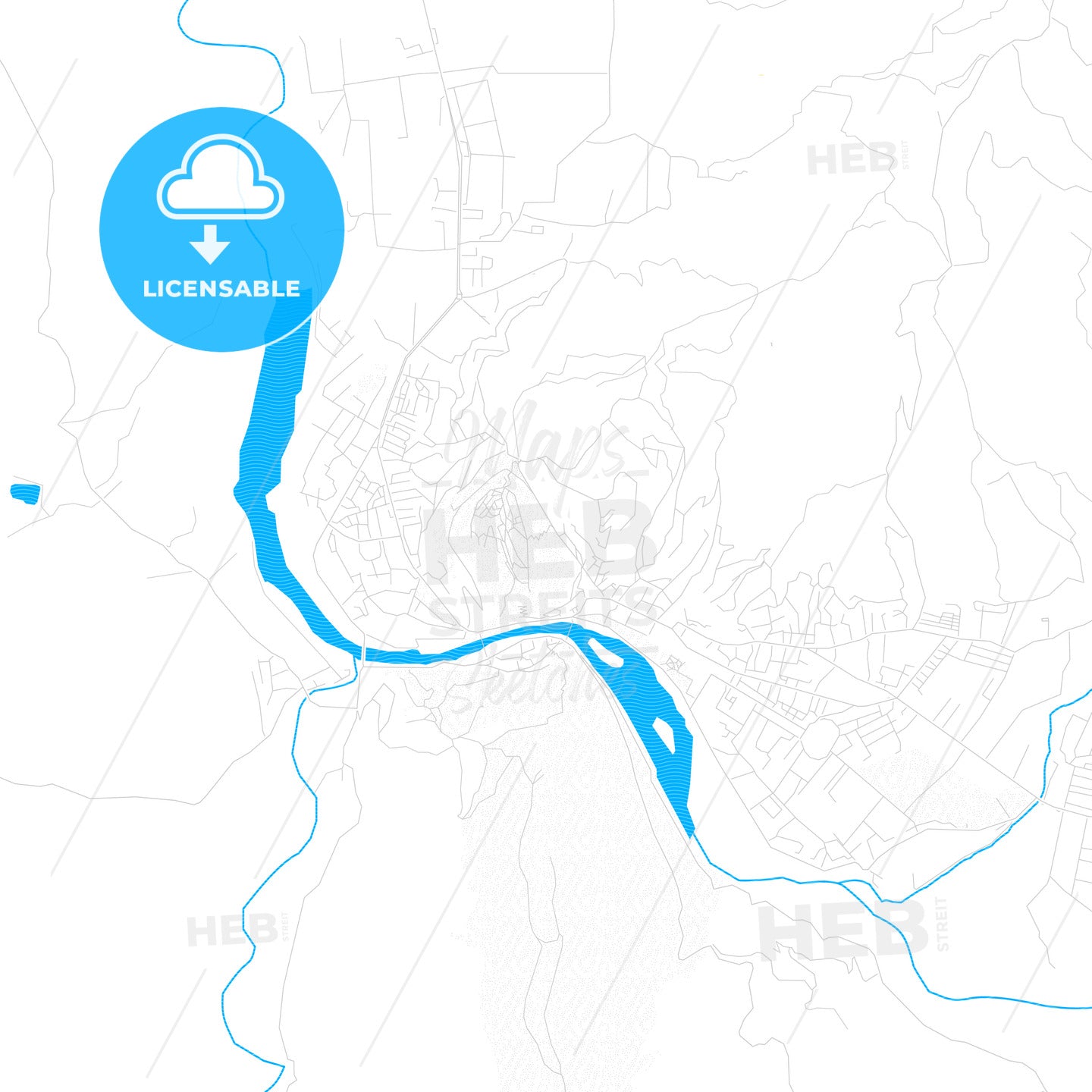 Berat, Albania PDF vector map with water in focus