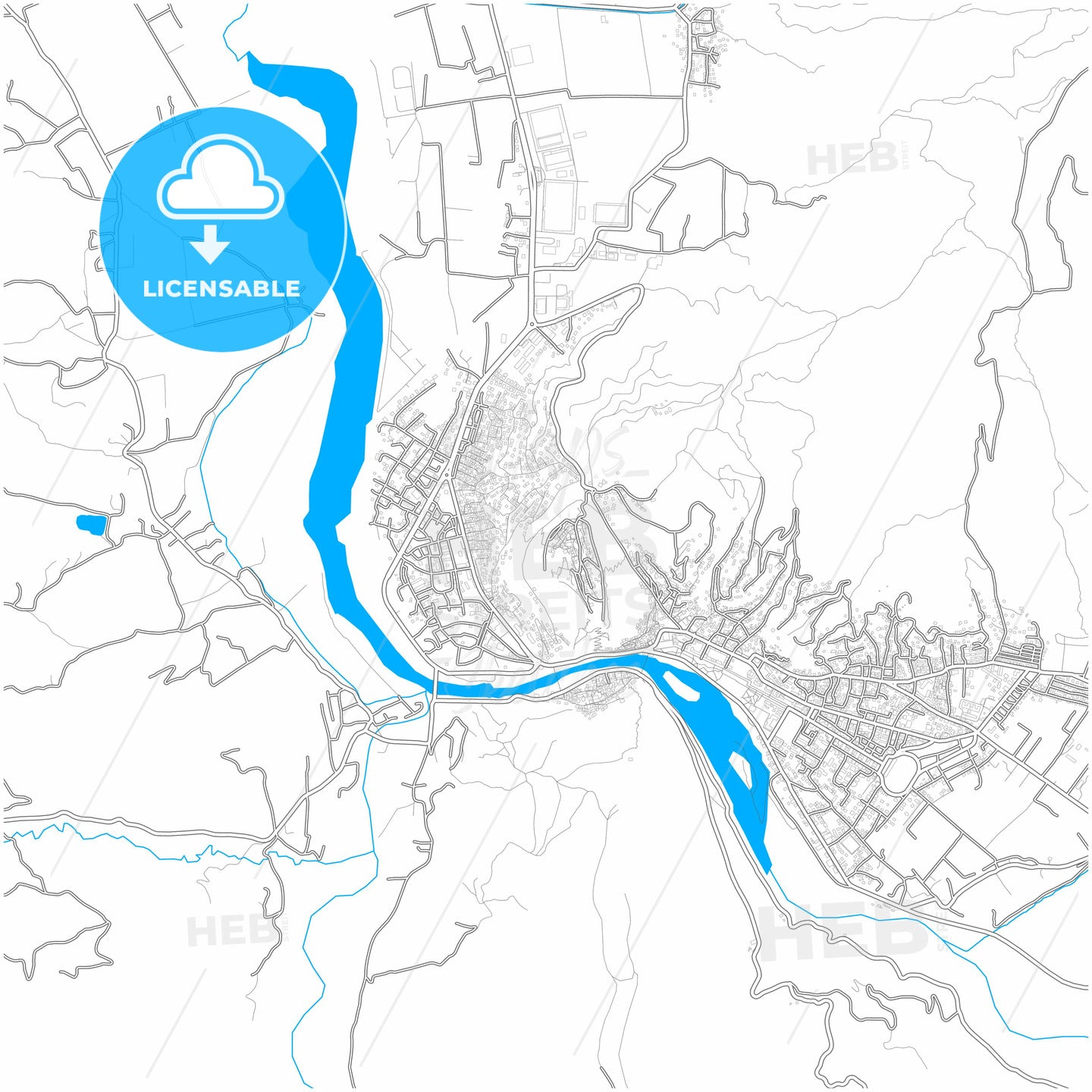 Berat, Albania, city map with high quality roads.