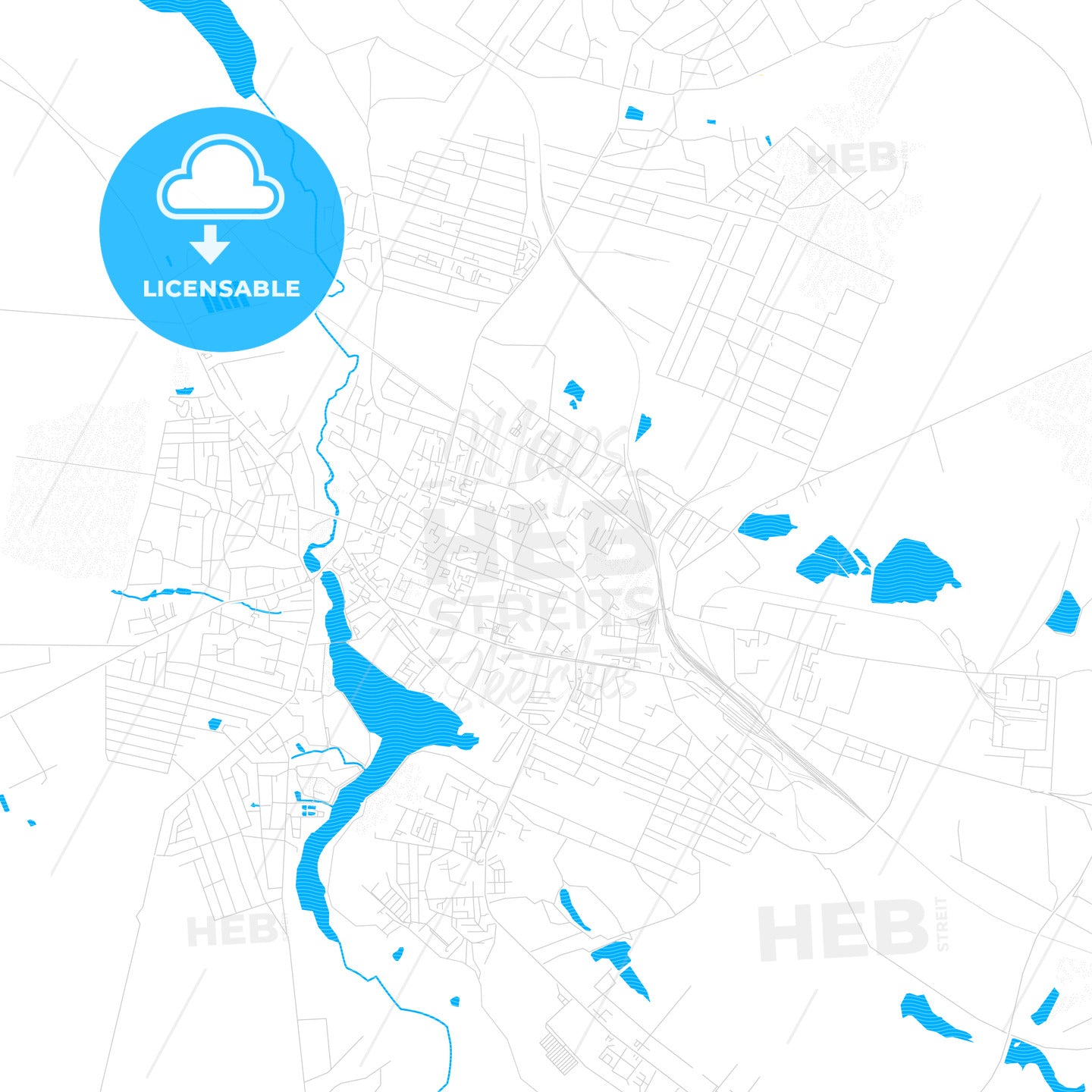 Berdychiv, Ukraine PDF vector map with water in focus