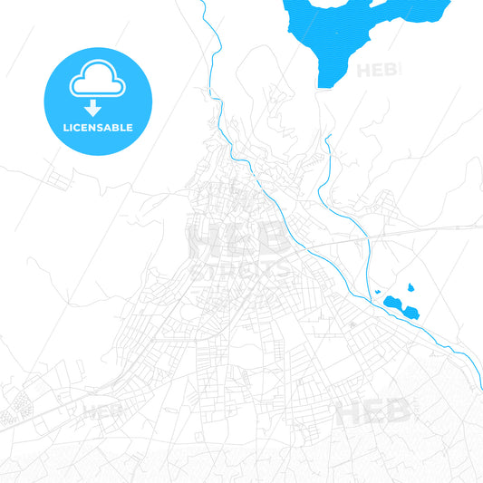 Bergama, Turkey PDF vector map with water in focus