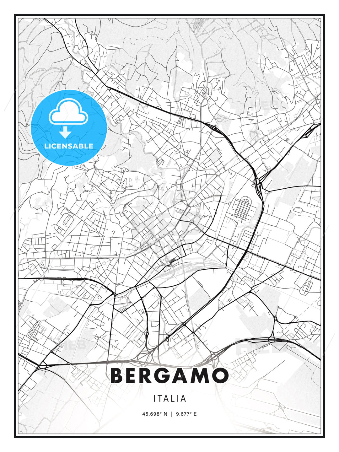 Bergamo, Italy, Modern Print Template in Various Formats - HEBSTREITS Sketches