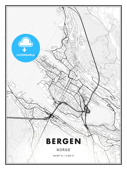 Bergen, Norway, Modern Print Template in Various Formats - HEBSTREITS Sketches