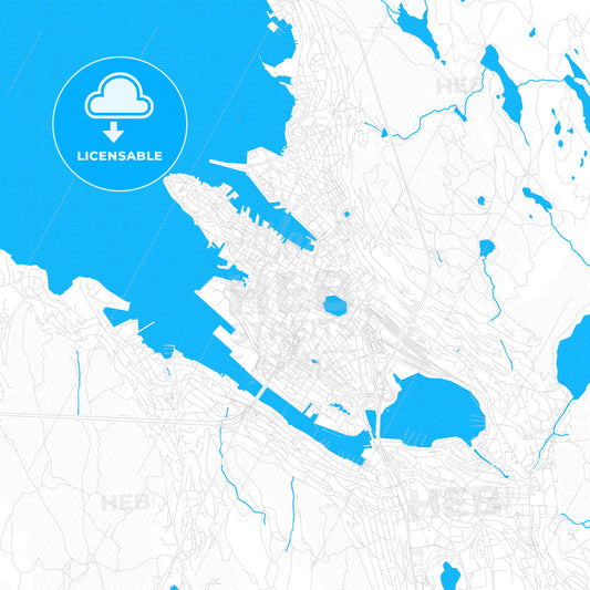 Bergen, Norway PDF vector map with water in focus