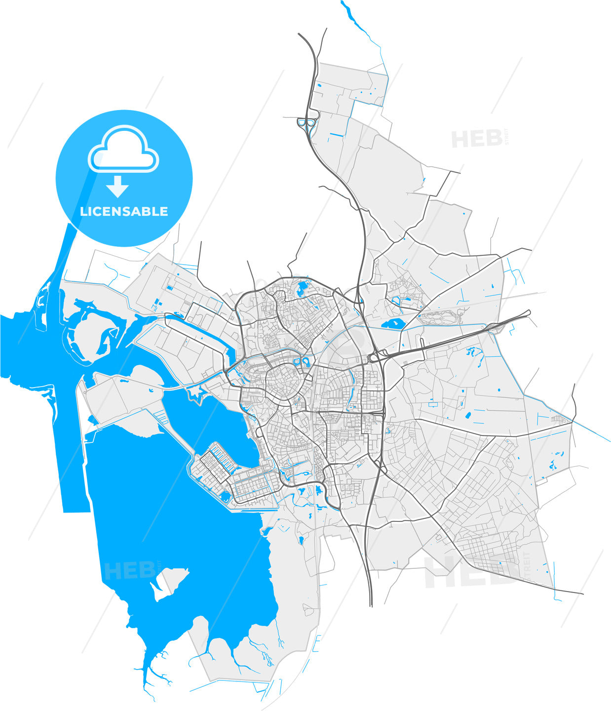 Bergen op Zoom, North Brabant, Netherlands, high quality vector map