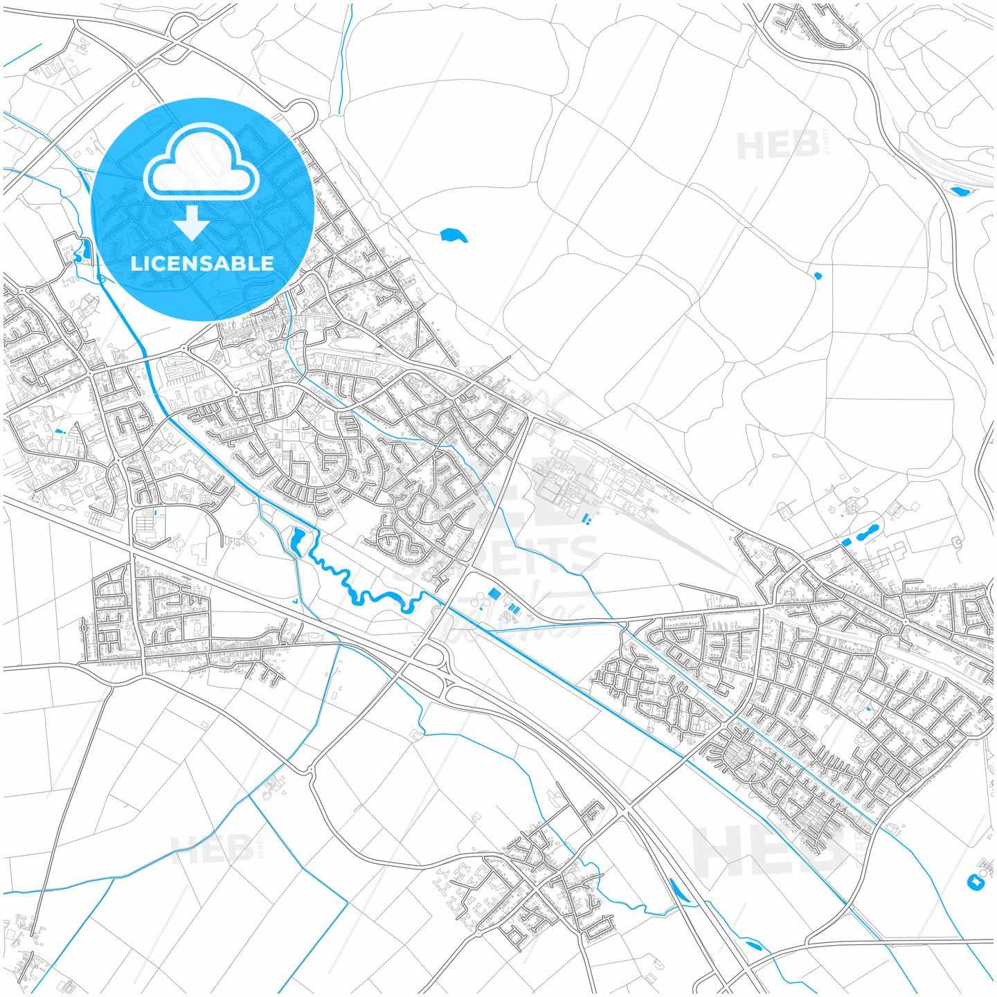 Bergheim, North Rhine-Westphalia, Germany, city map with high quality roads.