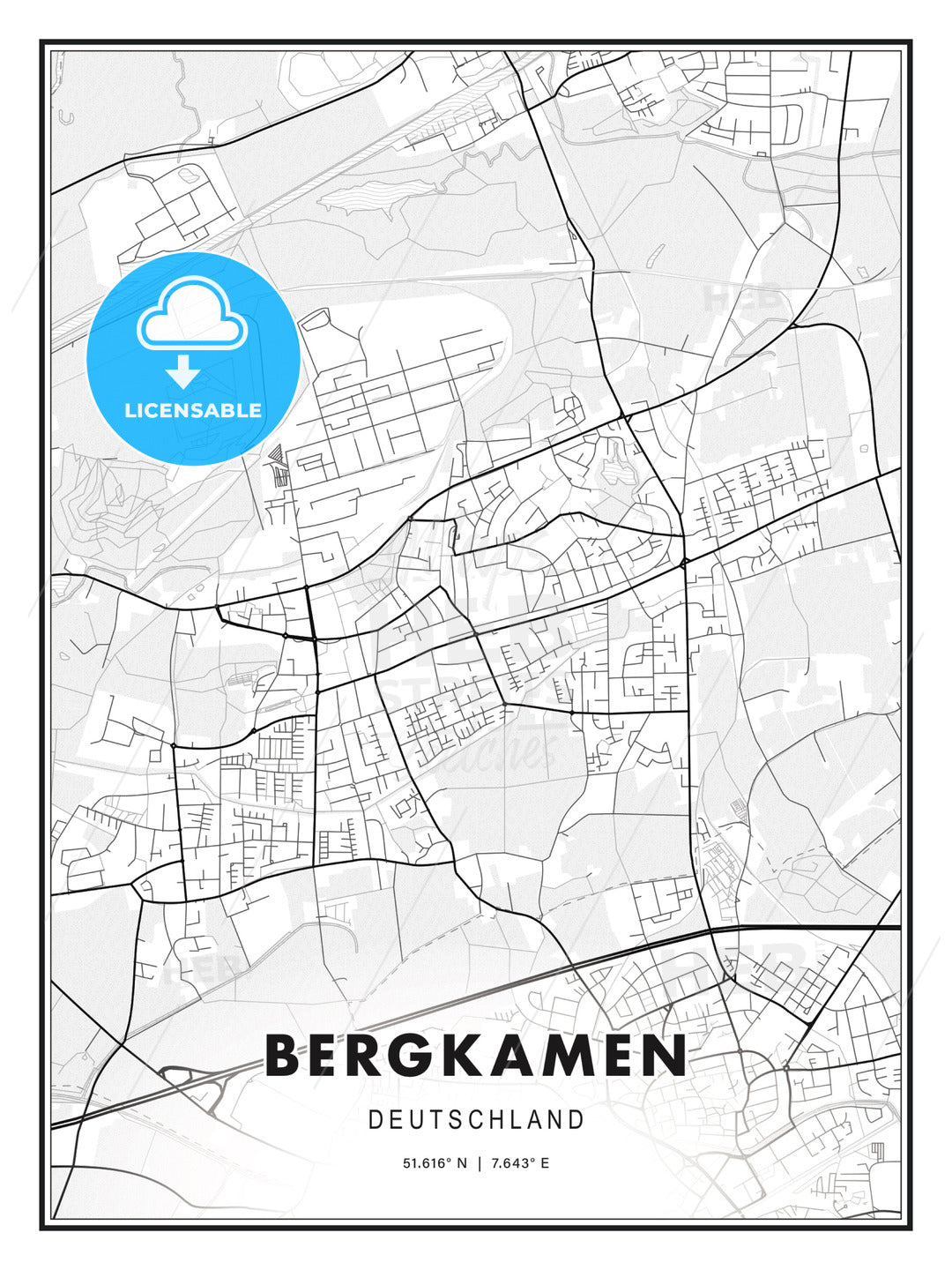 Bergkamen, Germany, Modern Print Template in Various Formats - HEBSTREITS Sketches