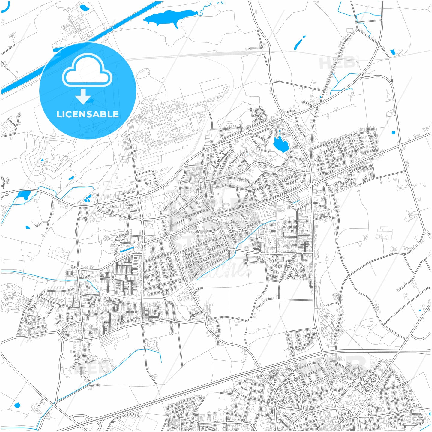 Bergkamen, North Rhine-Westphalia, Germany, city map with high quality roads.