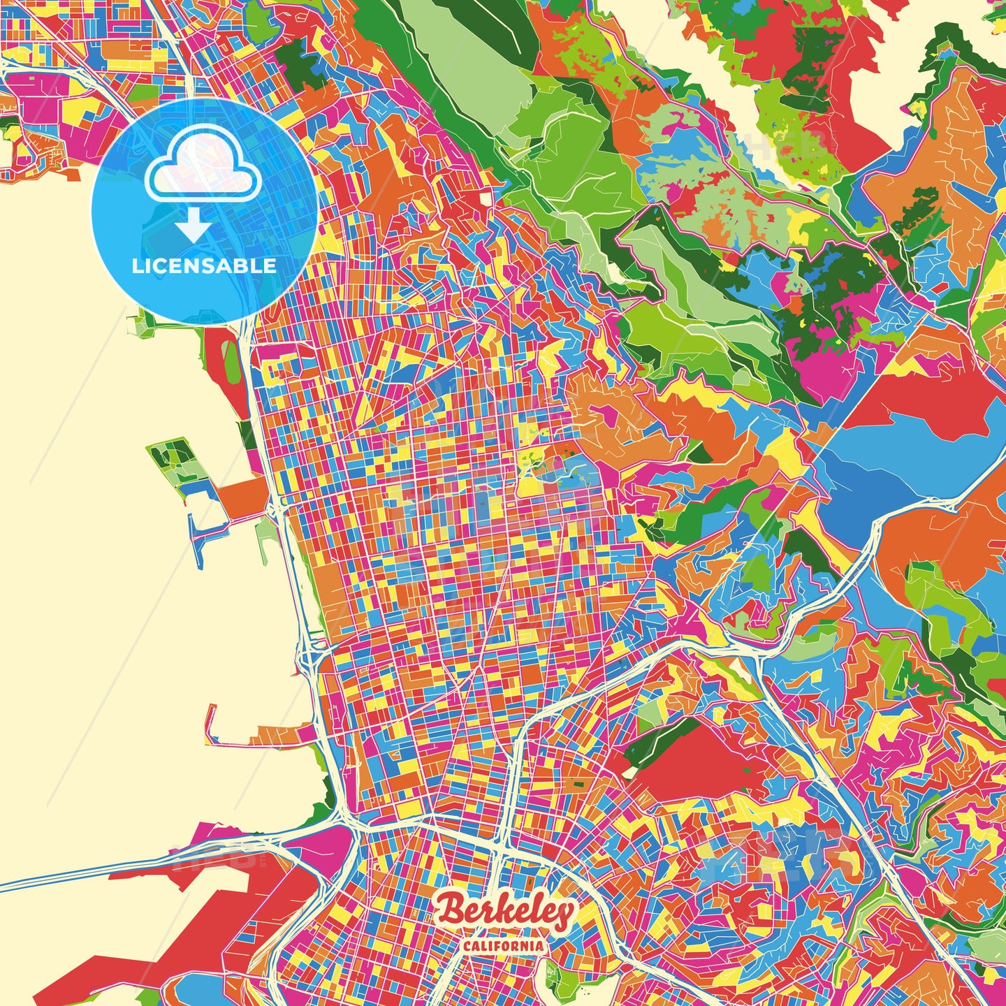 Berkeley, United States Crazy Colorful Street Map Poster Template - HEBSTREITS Sketches