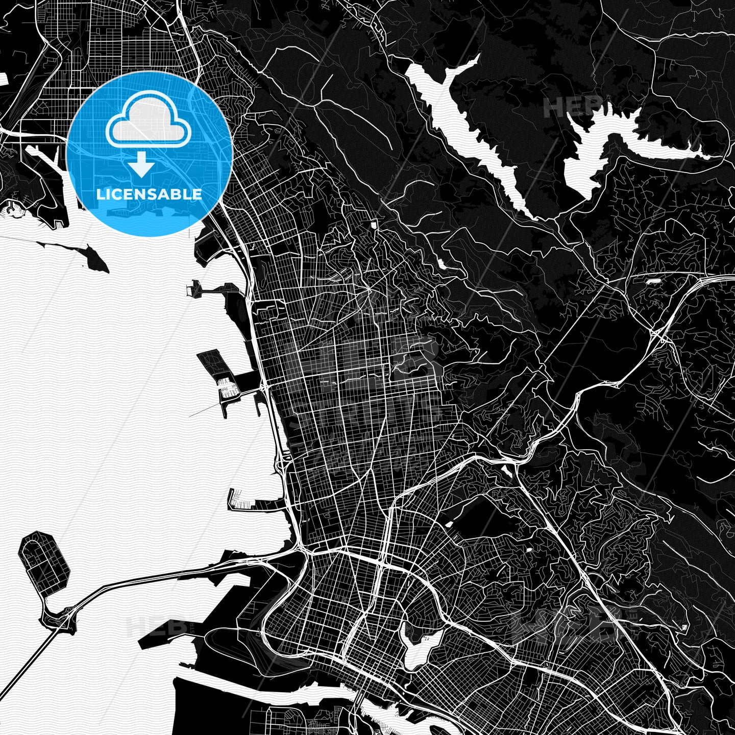 Berkeley, California, United States, Pdf Vector Map Black And White ...