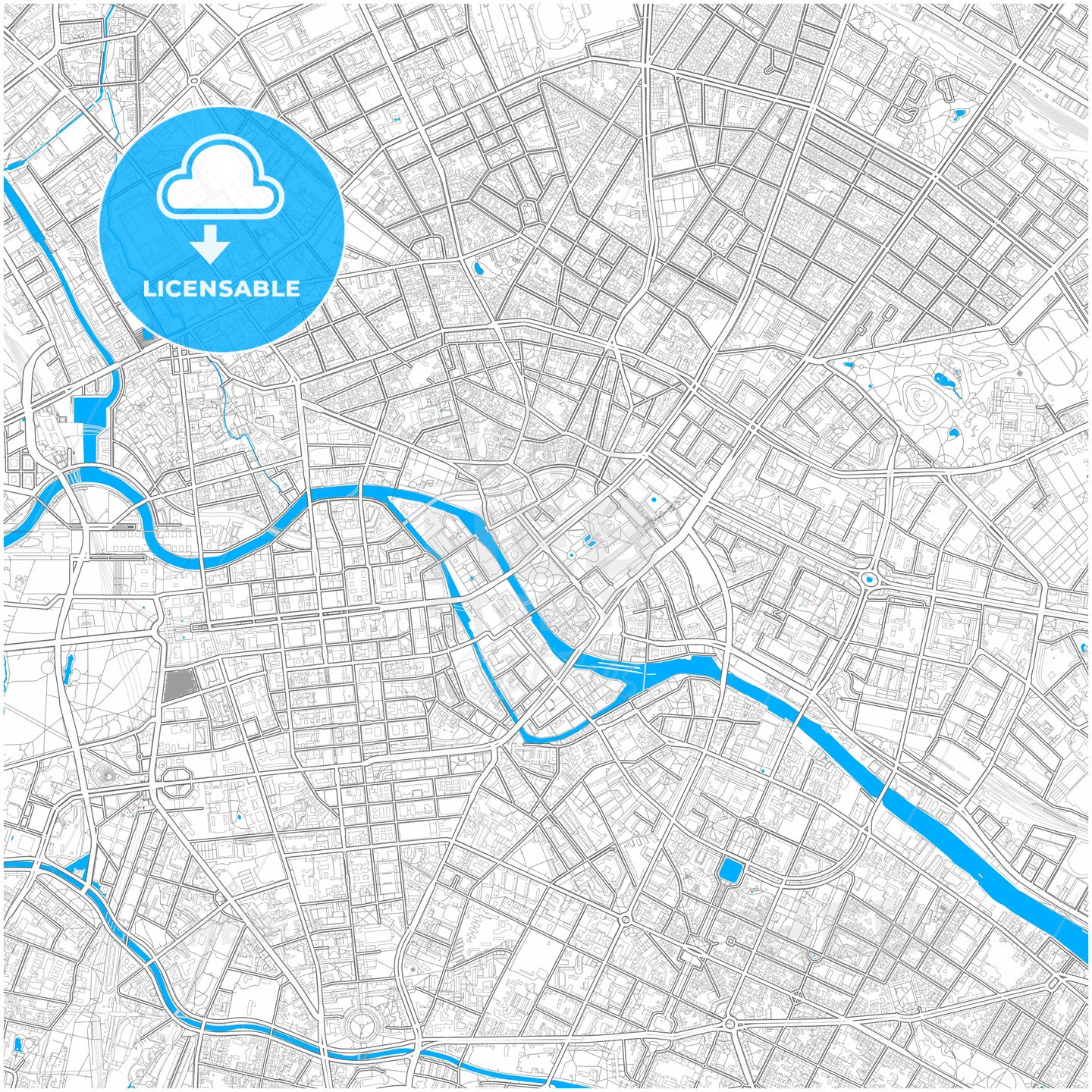 Berlin, Germany, city map with high quality roads.