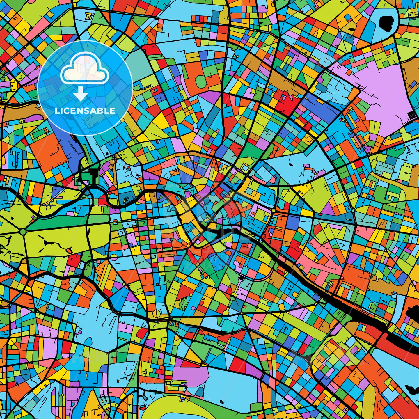 Berlin Colorful Vector Map on Black