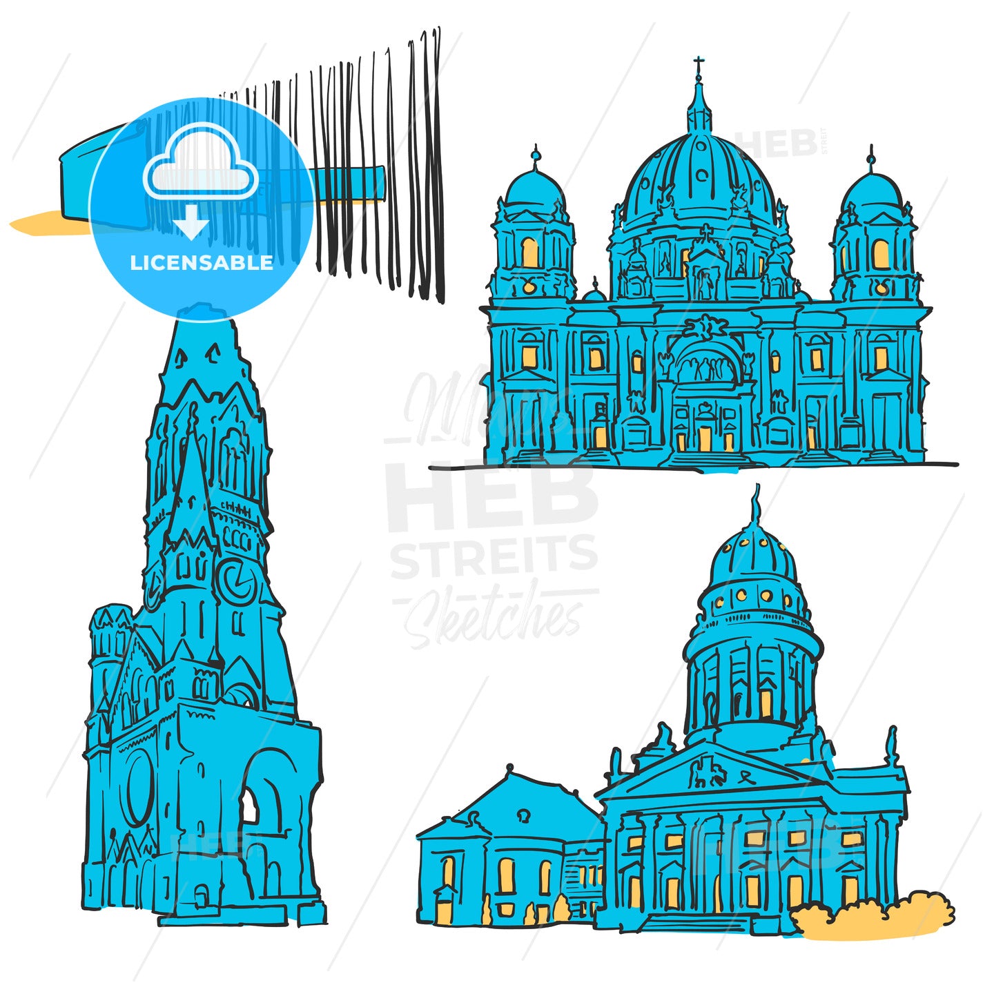 Berlin Germany Colored Landmarks – instant download