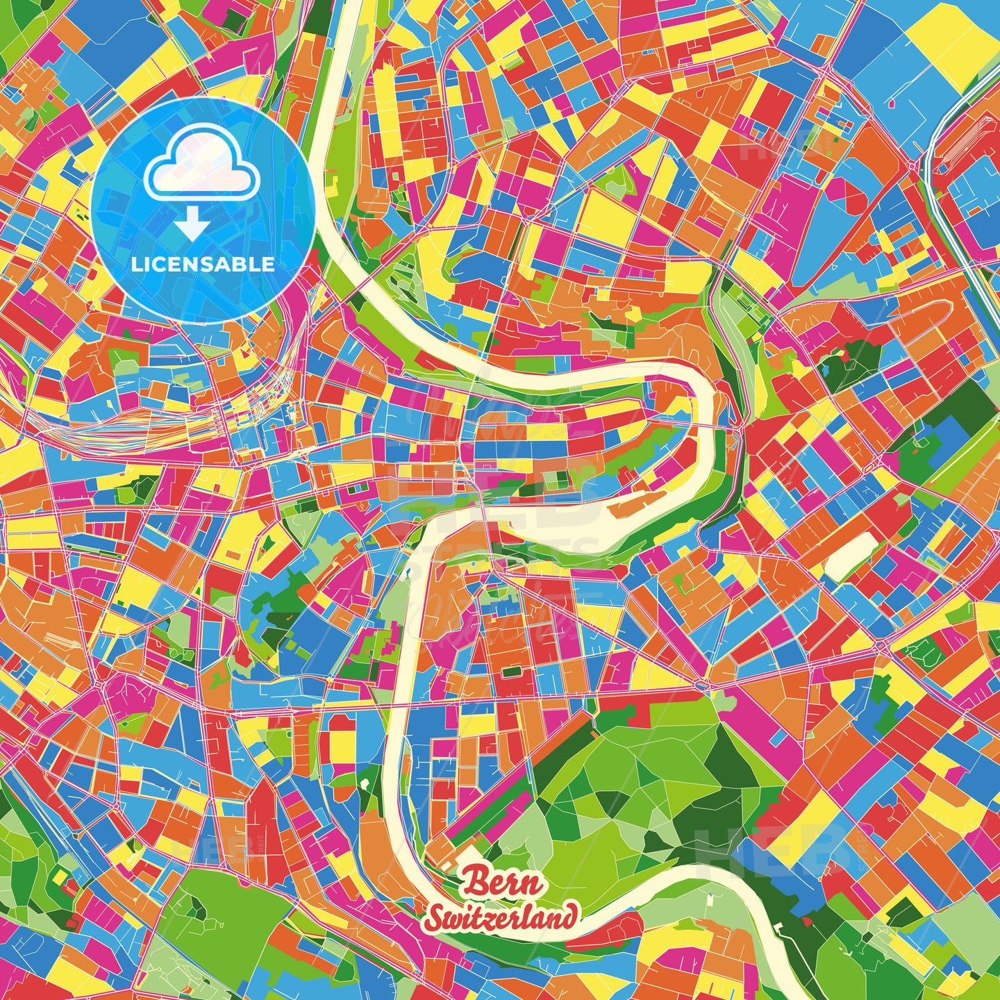 Bern, Switzerland Crazy Colorful Street Map Poster Template - HEBSTREITS Sketches