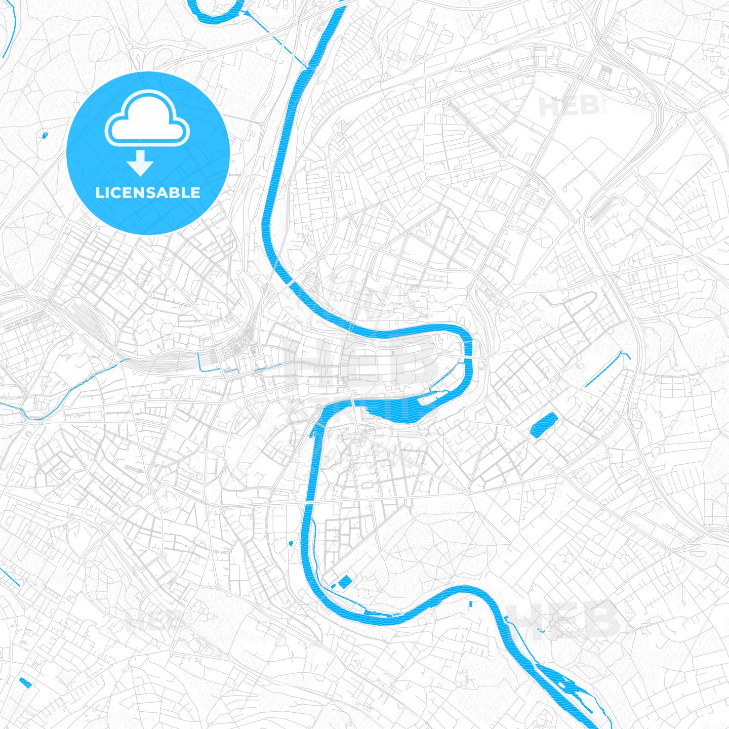 Bern, Switzerland PDF vector map with water in focus